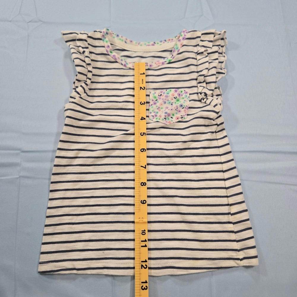 Cherokee Toddler Girls Striped Flutter Sleeve Shirt Floral Pocket Blue White 3T - Picture 5 of 8